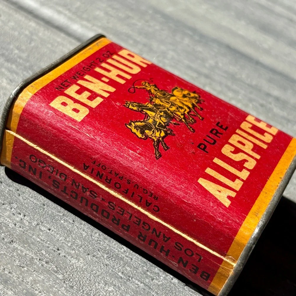 Ben-Hur Pure Allspice 2 oz Vintage Spice Tin Chariot Graphic Advertising Prop